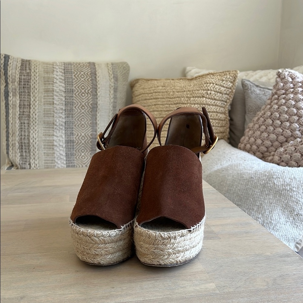 Chloe Brown Suede Espadrille Wedges
